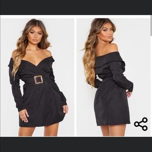 Pretty Little Thing Black with gold belt dress